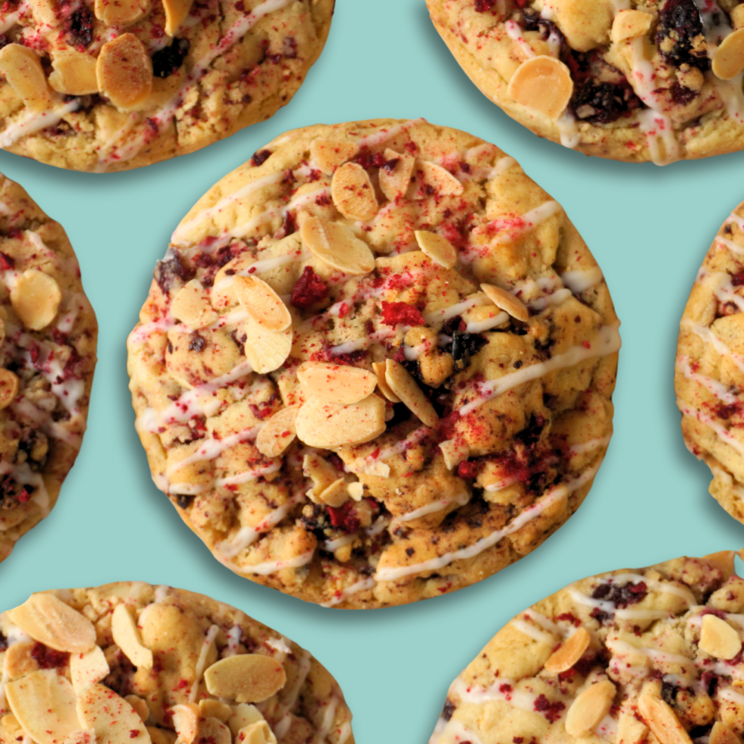 vegan cherry bakewell cookie